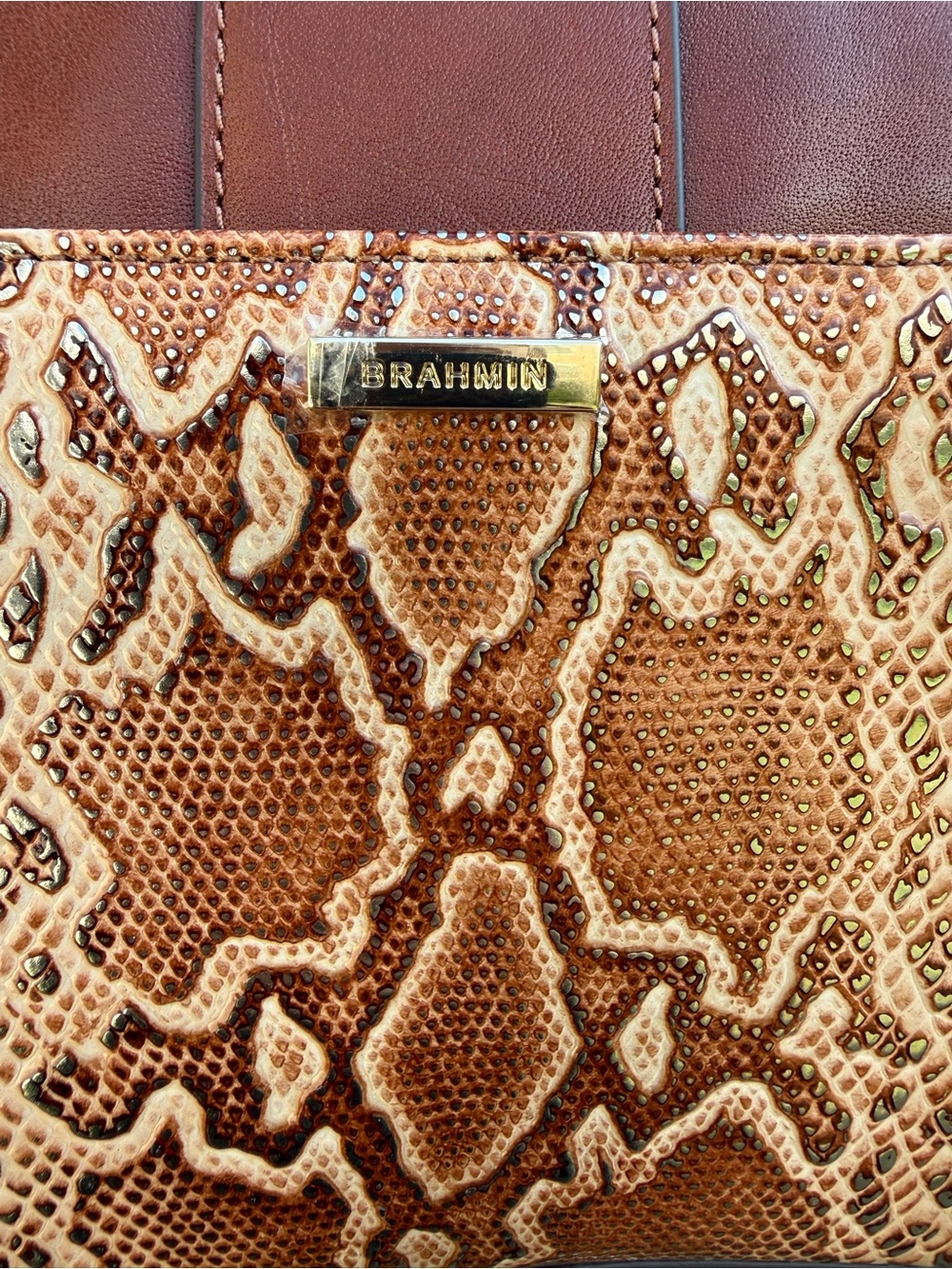 Brahmin Shoulder Bag Multi Wailua Brown Leather Buckle Snake Embossed - Picture 6 of 9